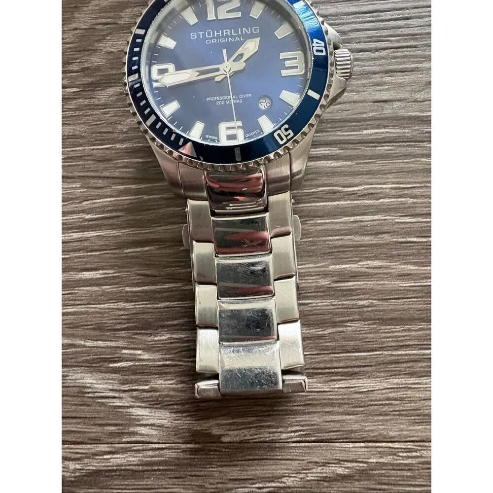 Stührling Regatta Champion Swiss Quartz Men’s Watch In Silver & Blue